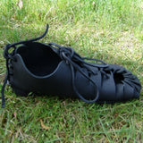 Geschnürte Mittelalter Schuhe Echtes Nubuk Leder schwarz