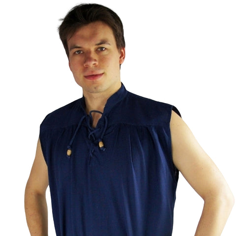 Ärmelloses Mittelalterhemd blau | Mittelalter Sommer Hemd